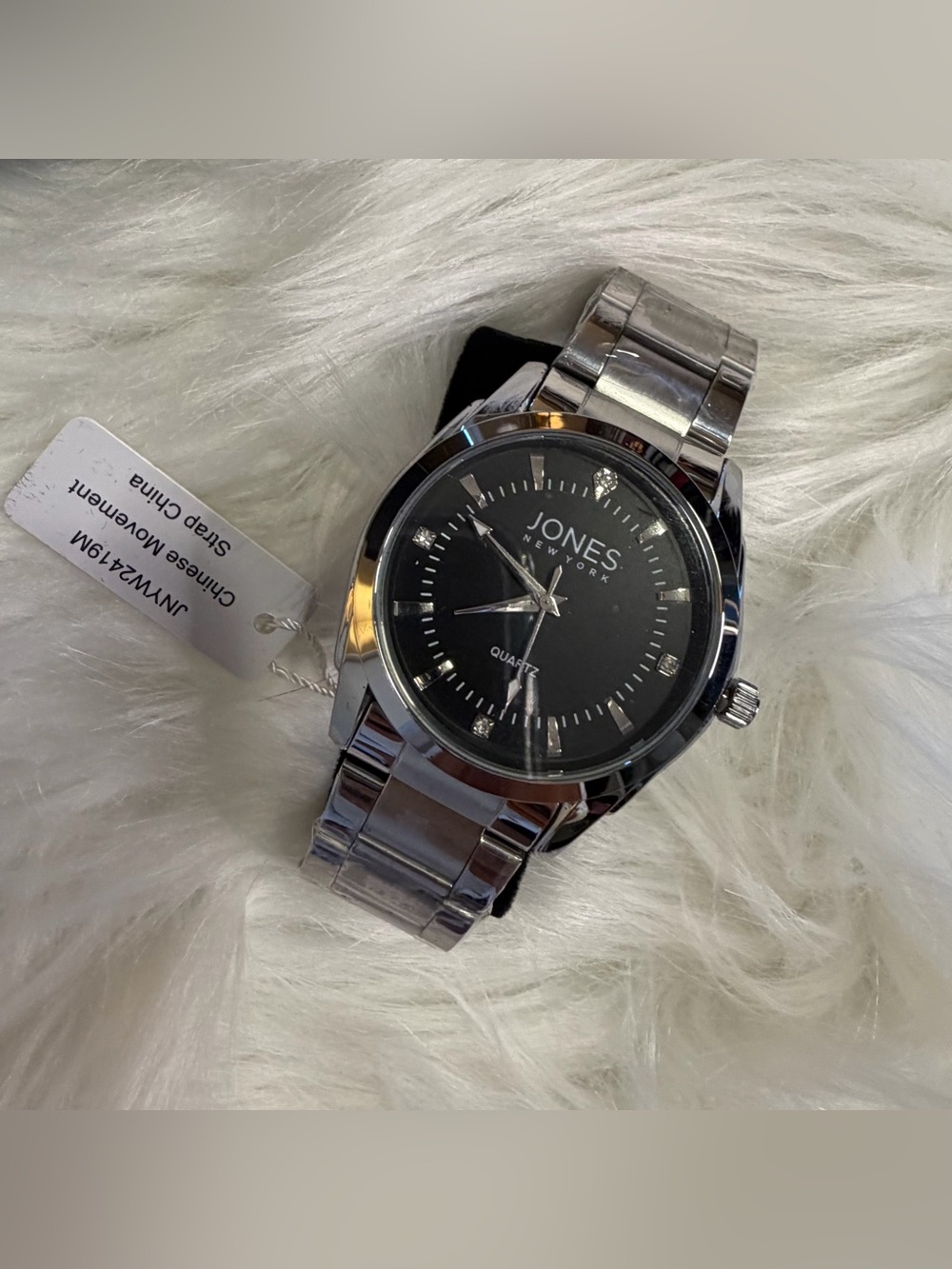 Jones New York Men’s Black Dial Silver Stainless Steel Watch